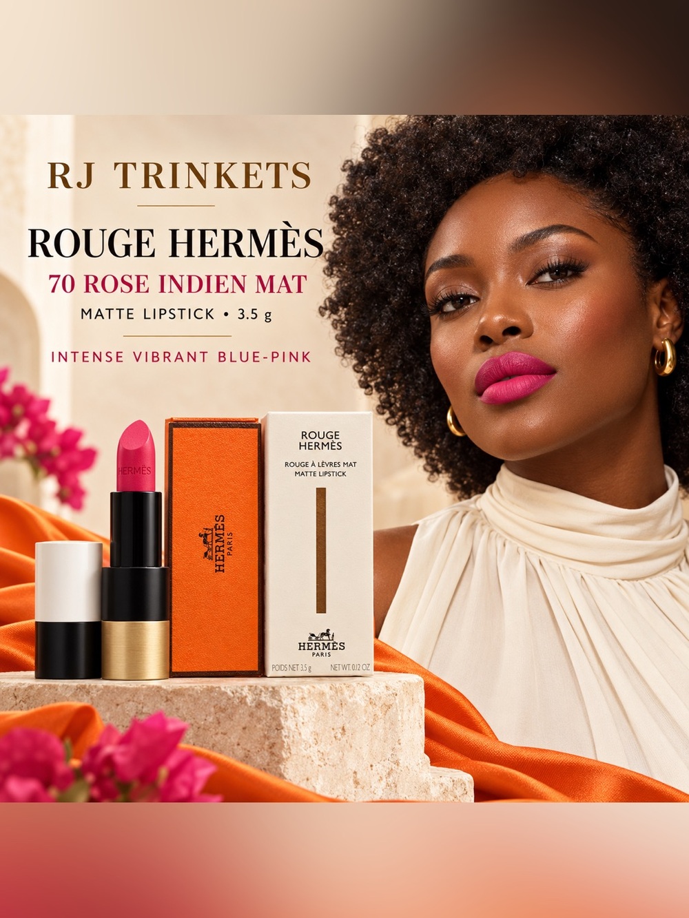 Rouge Hermes Matte Lipstick — Rose Indien Mat (Pink)